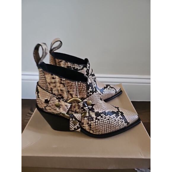 ZADIG & VOLTAIRE N'Dricks Wild Ankle Boots Western Gold Buckle Snake Leather 38 - Picture 3 of 8